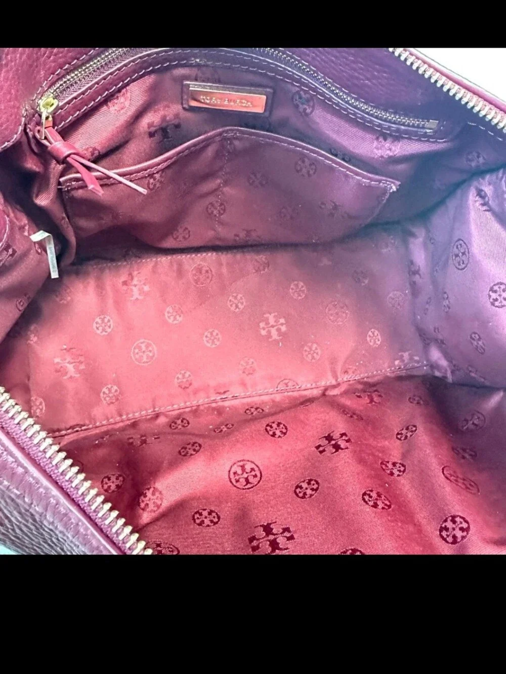Tory Burch Britten Double Zip Doctor's Bag Burgundy Leather